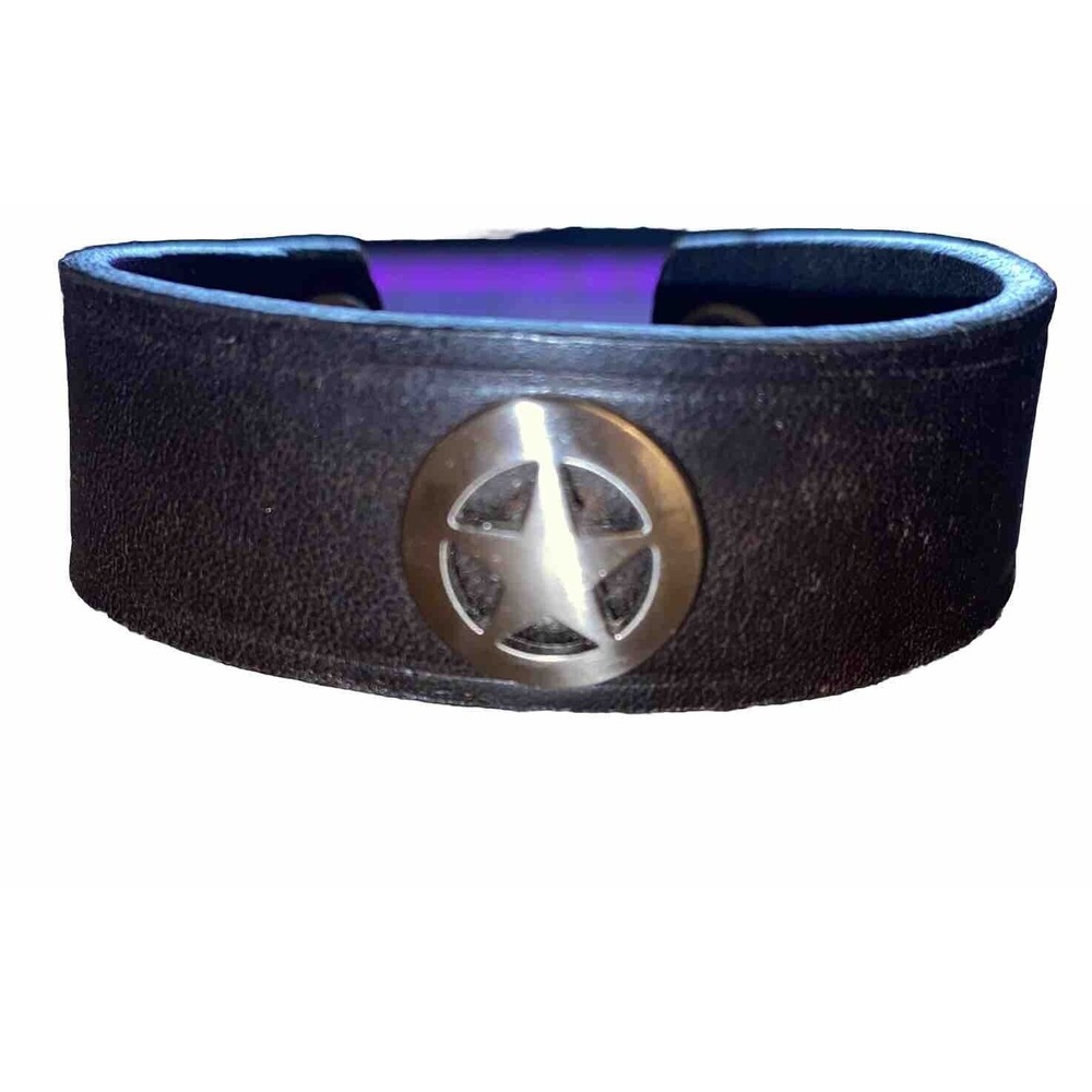 Handcrafted 6.5" Stamped‎ Recycled Leather Cuff Bracelet Lone Star Snap Closure